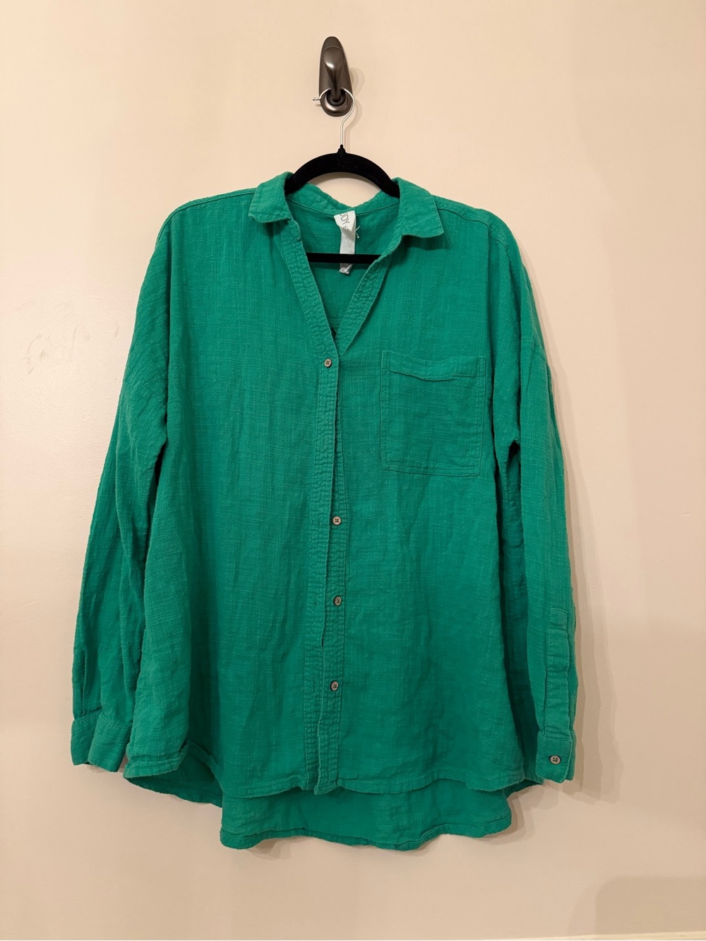 Vibrant Green Cotton Blend Button Down Long Sleeve Shirt